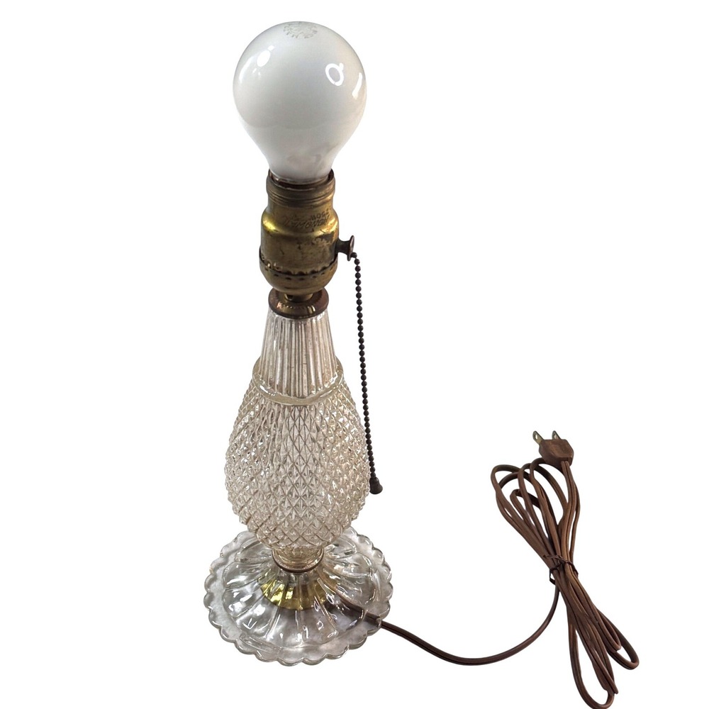 Monowatt Glass 1950s Table Lamp Regencycore Diamond Point Vintage Decor MCM